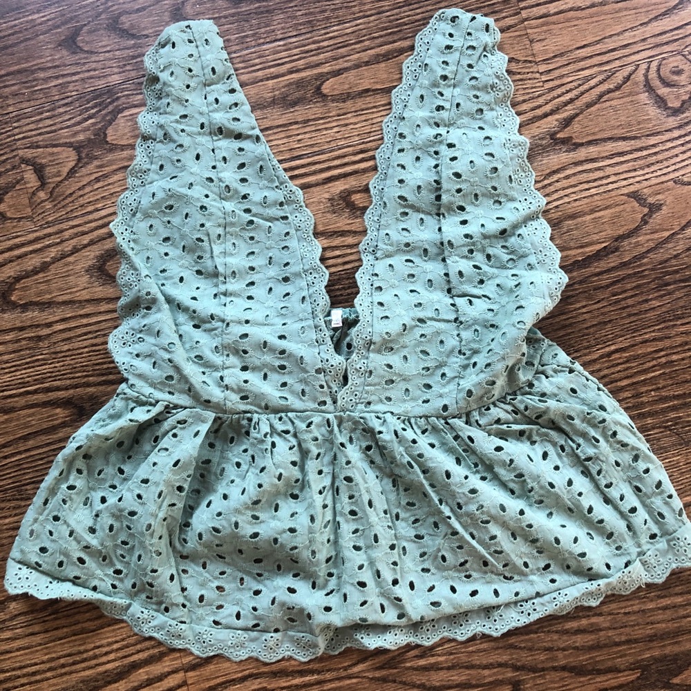 Green Lace Deep V top
